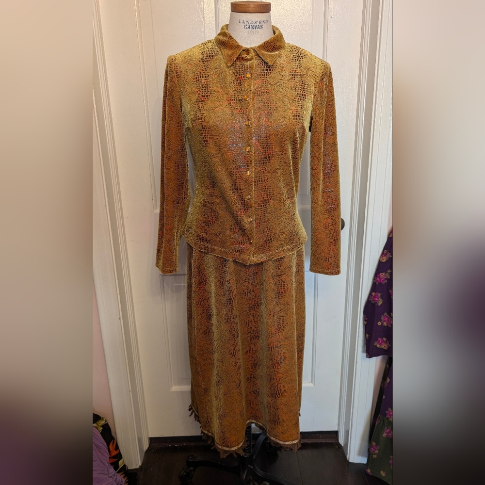 Betsey Johnson Gold Textured Skirt Set Fall 2005